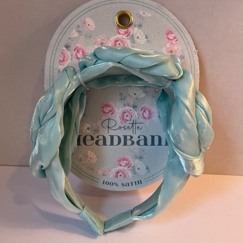 Adorable Girl’s Rosette Satin Headband in Light Teal